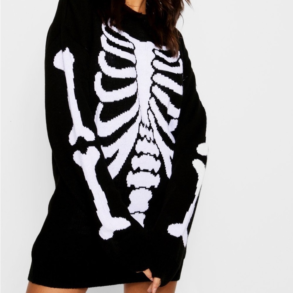 Brand New Boohoo Halloween Skeleton Knitted Sweater Dress with tags.